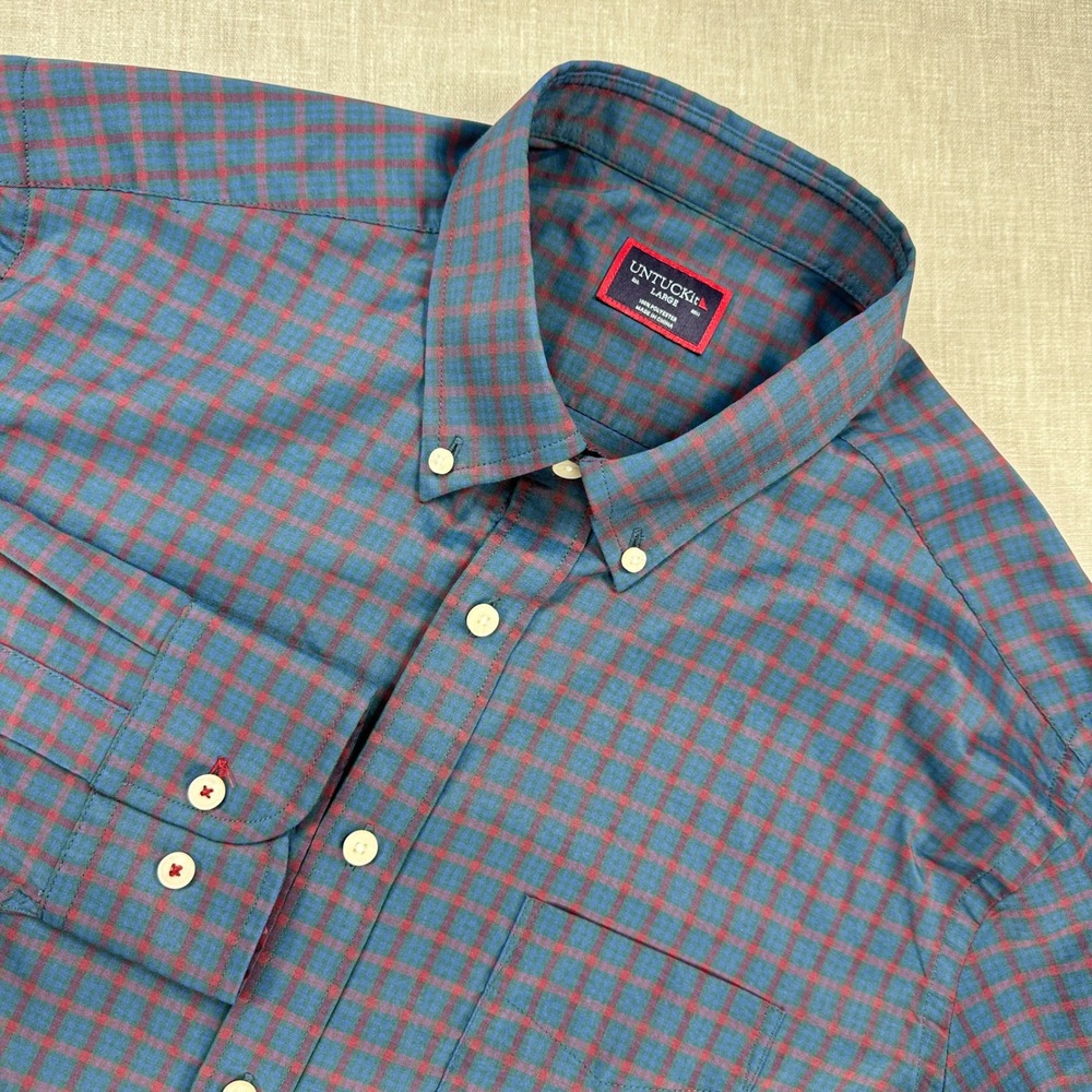 UNTUCKit Gargano Shirt Mens Large Blue Plaid Regular Fit Button Down 41177